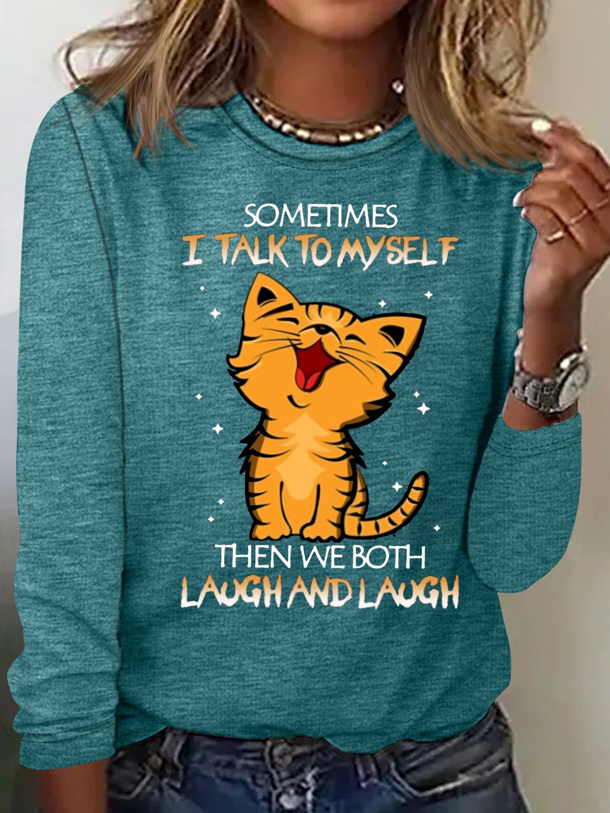 Women's Sometimes I Talk To Myself Casual Crew Neck Top