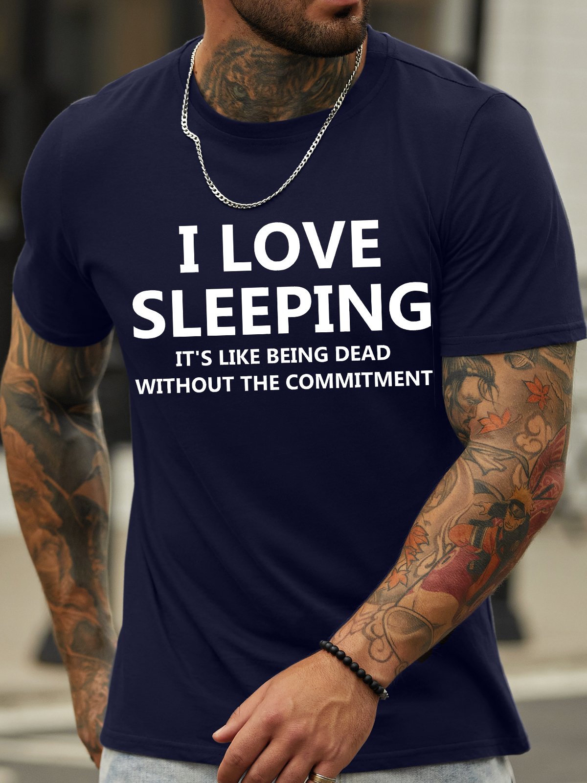 Men's I Love Sleeping It Is Like Being Dead Without The Commitment Funny Graphic Print Cotton Casual Text Letters T-Shirt