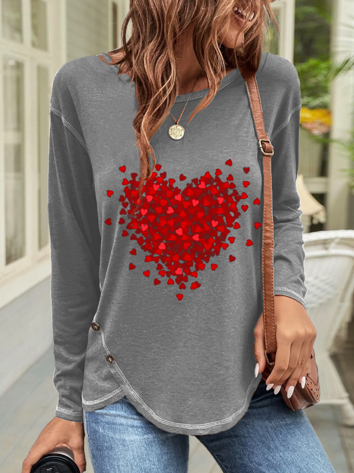 Casual Buttoned Heart T-Shirt