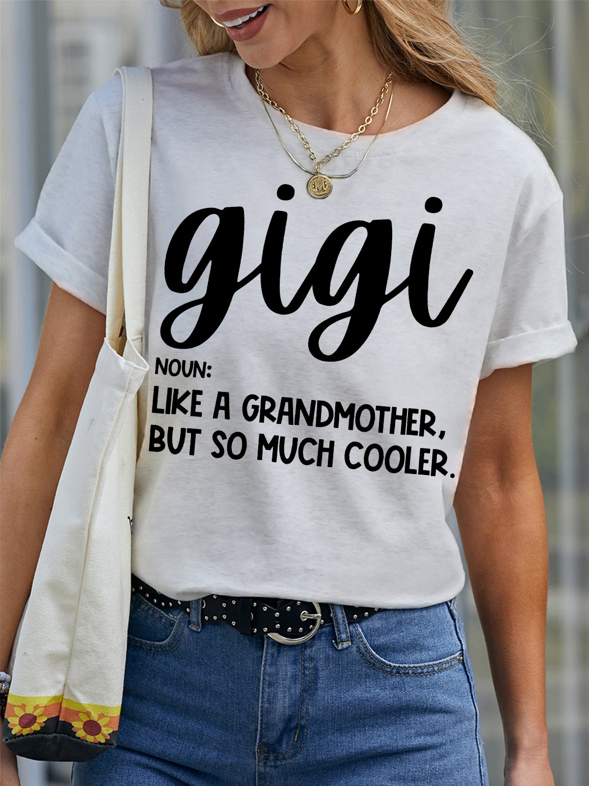 Women's Gigi Like A Grandmother But So Much Coole Funny Graphic Print Valentine's Day Gift Couple Loose Cotton Text Letters Casual T-Shirt