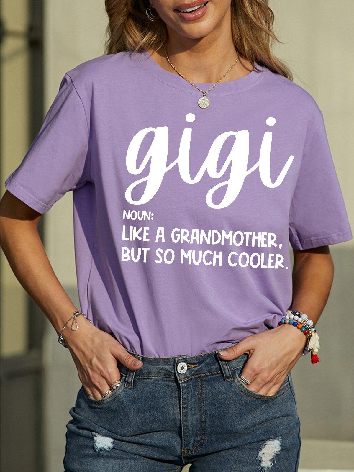 Women's Gigi Like A Grandmother But So Much Coole Funny Graphic Print Valentine's Day Gift Couple Loose Cotton Text Letters Casual T-Shirt