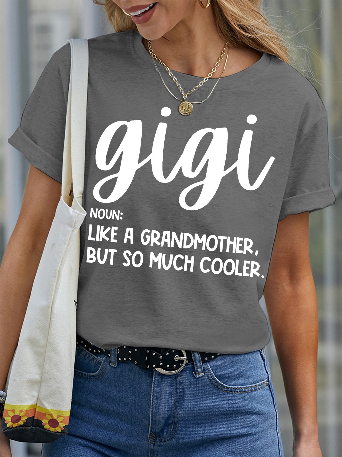 Women's Gigi Like A Grandmother But So Much Coole Funny Graphic Print Valentine's Day Gift Couple Loose Cotton Text Letters Casual T-Shirt