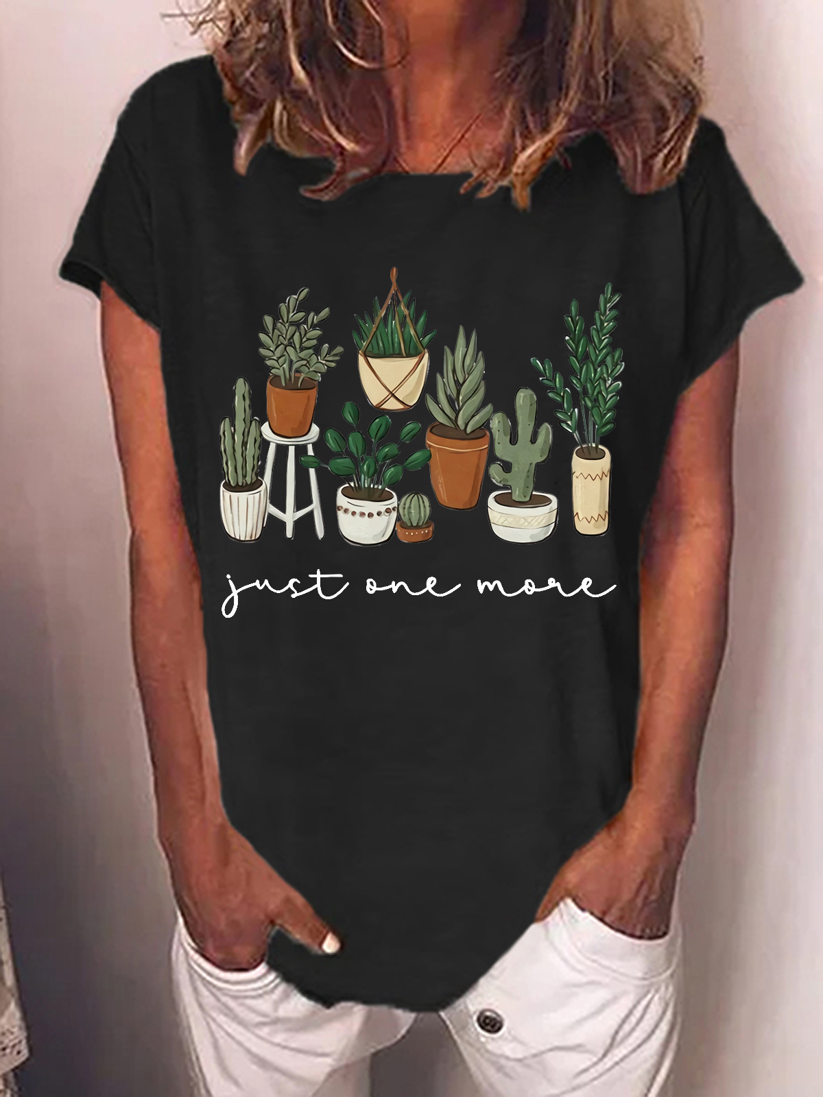 Women's Plant Lover Just One More Plant Crew Neck Casual Loose T-Shirt