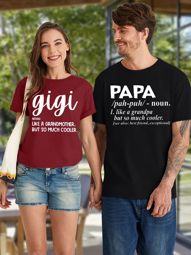 Women's Gigi Like A Grandmother But So Much Coole Funny Graphic Print Valentine's Day Gift Couple Loose Cotton Text Letters Casual T-Shirt