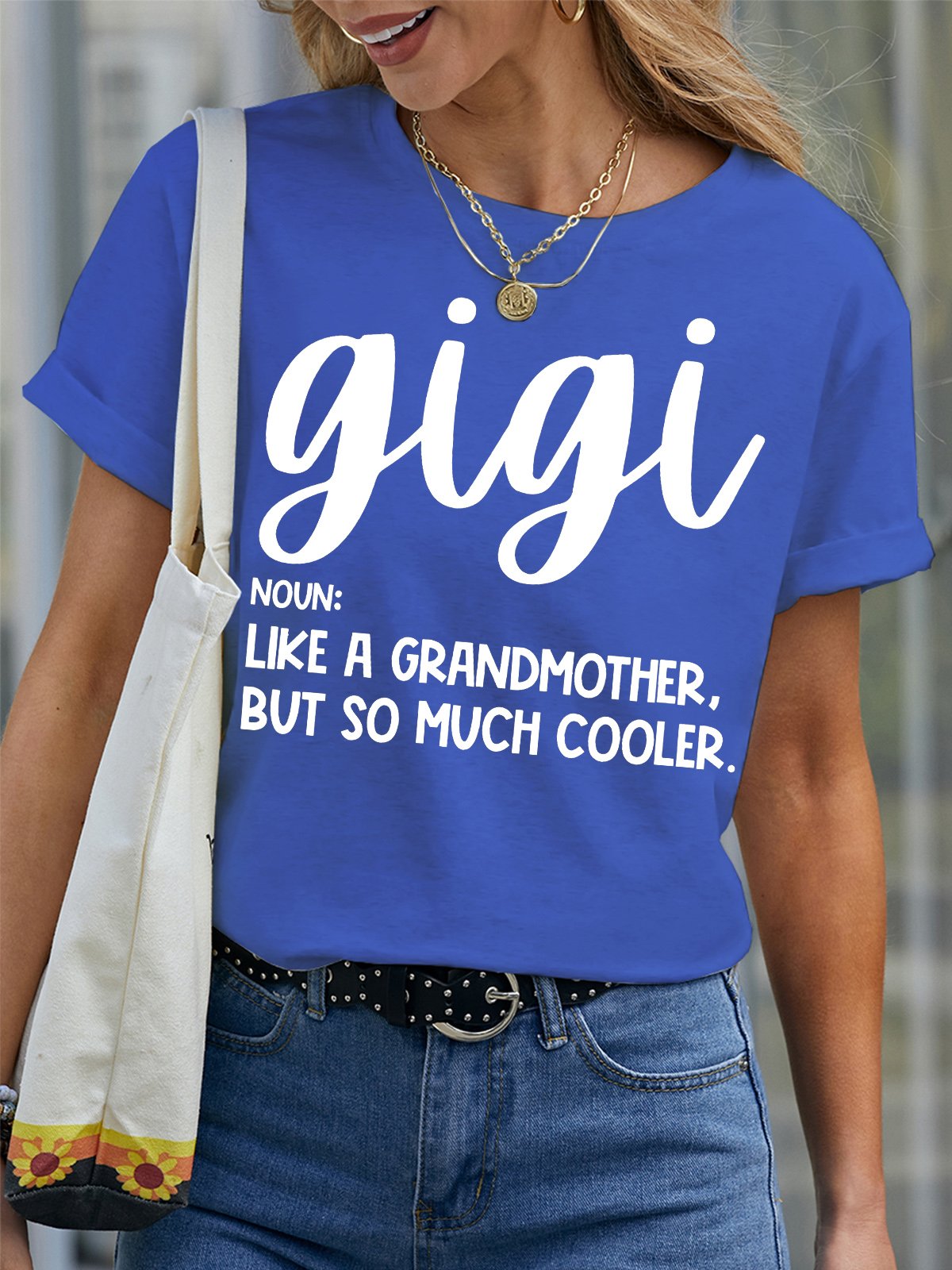 Women's Gigi Like A Grandmother But So Much Coole Funny Graphic Print Valentine's Day Gift Couple Loose Cotton Text Letters Casual T-Shirt