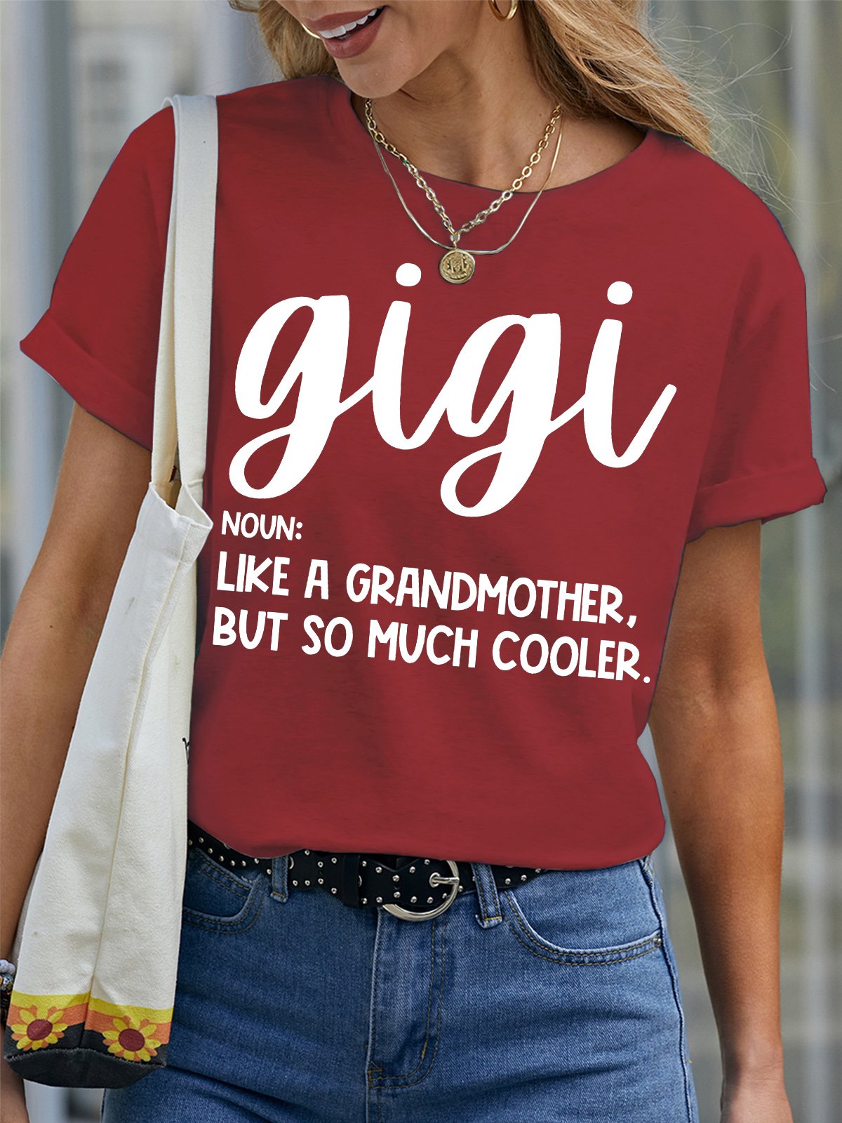 Women's Gigi Like A Grandmother But So Much Coole Funny Graphic Print Valentine's Day Gift Couple Loose Cotton Text Letters Casual T-Shirt