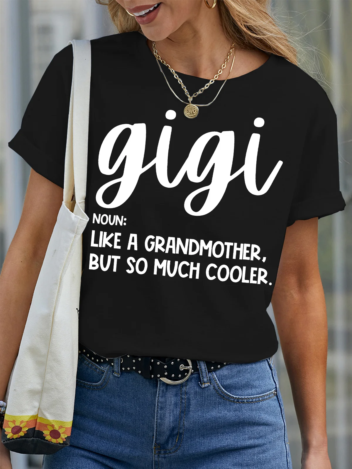 Women's Gigi Like A Grandmother But So Much Coole Funny Graphic Print Valentine's Day Gift Couple Loose Cotton Text Letters Casual T-Shirt