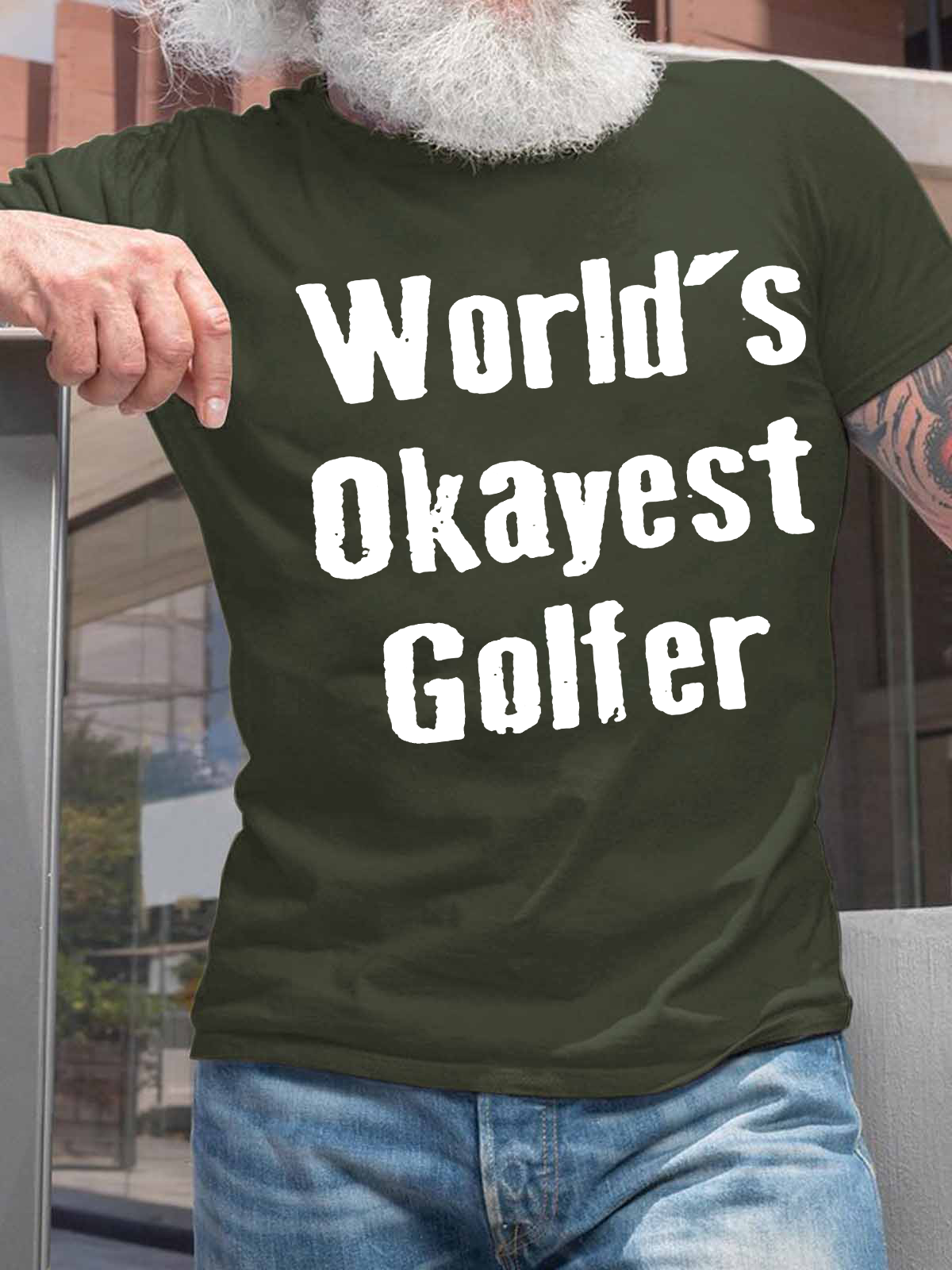 Men's World's Okayest Golfer Casual Crew Neck Text Letters T-Shirt