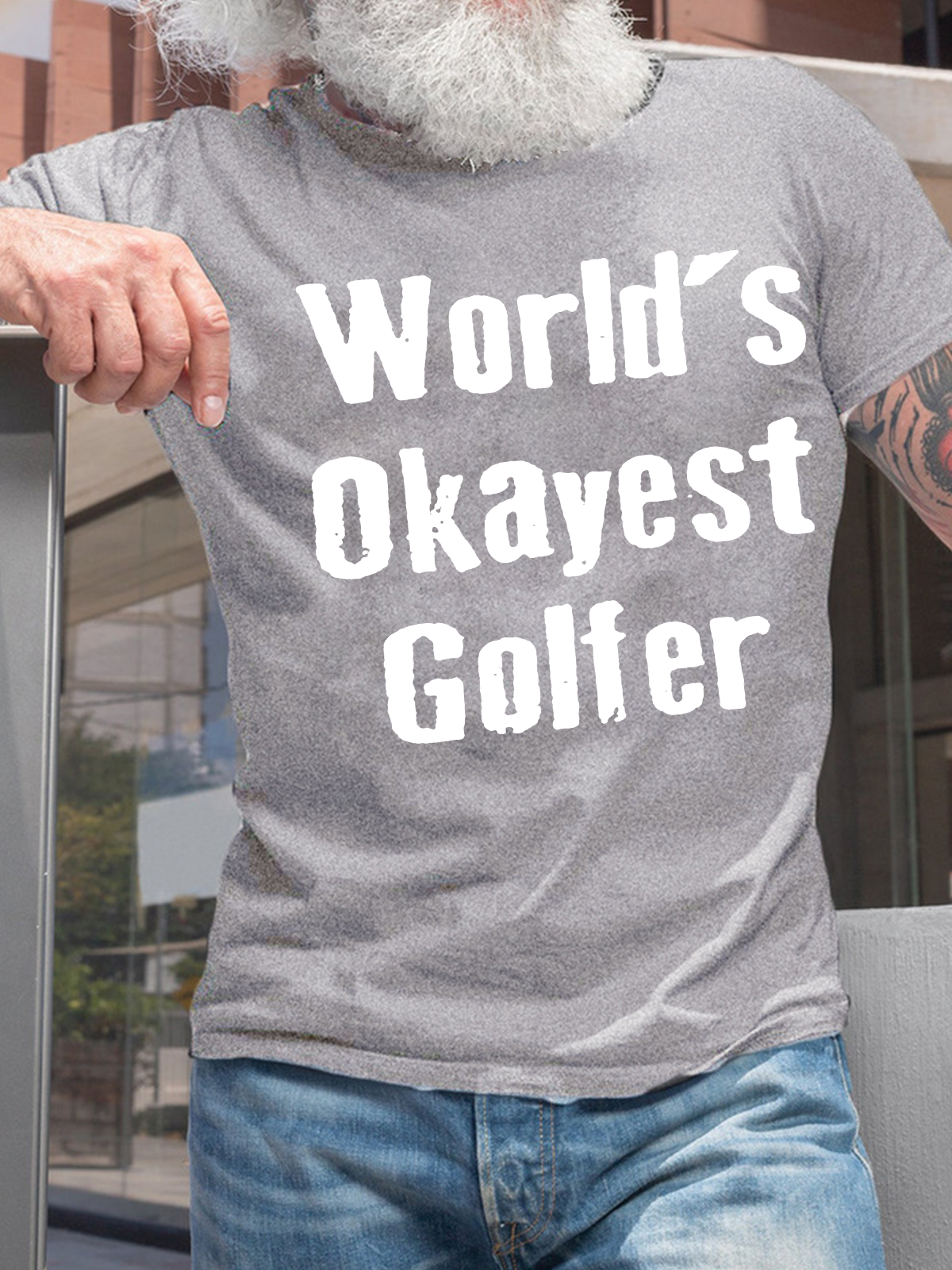 Men's World's Okayest Golfer Casual Crew Neck Text Letters T-Shirt