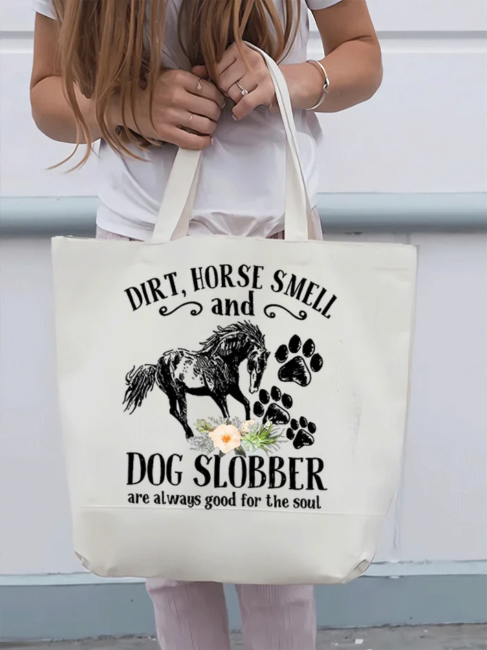 Cute Horse And Dog Flower Dirt Horse Smell Simple Shopping Tote