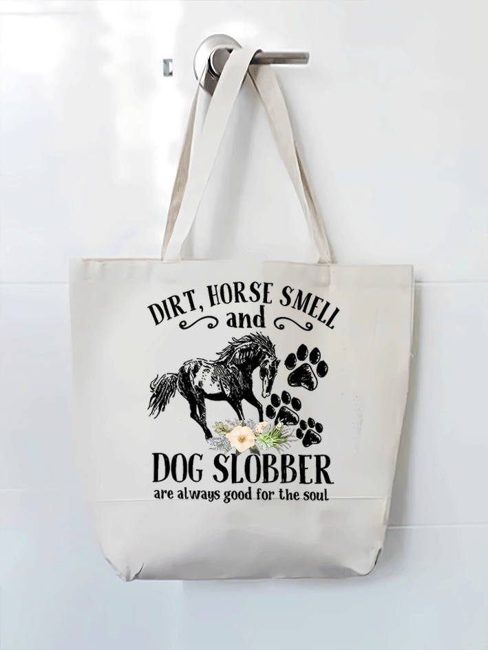 Cute Horse And Dog Flower Dirt Horse Smell Simple Shopping Tote