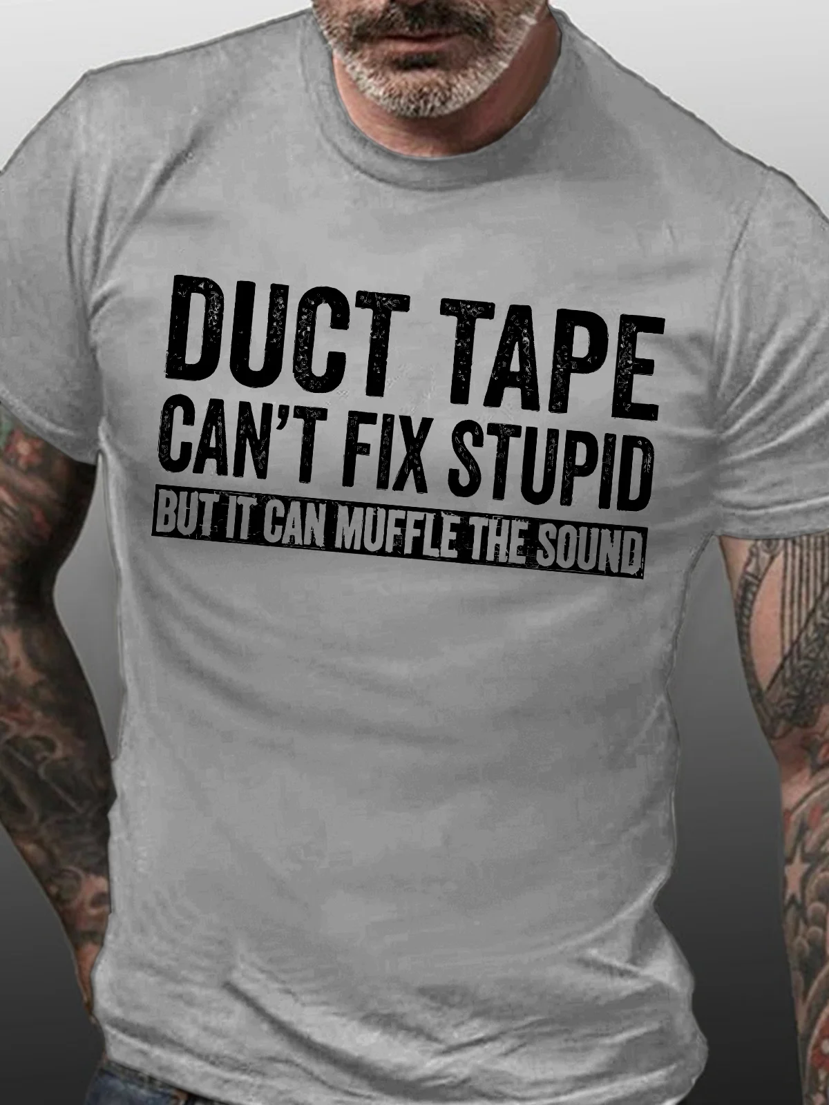 Men's Duct Tape Can't Fix Stupid But It Can Muffle The Sound Funny Graphic Print Casual Text Letters Cotton T-Shirt