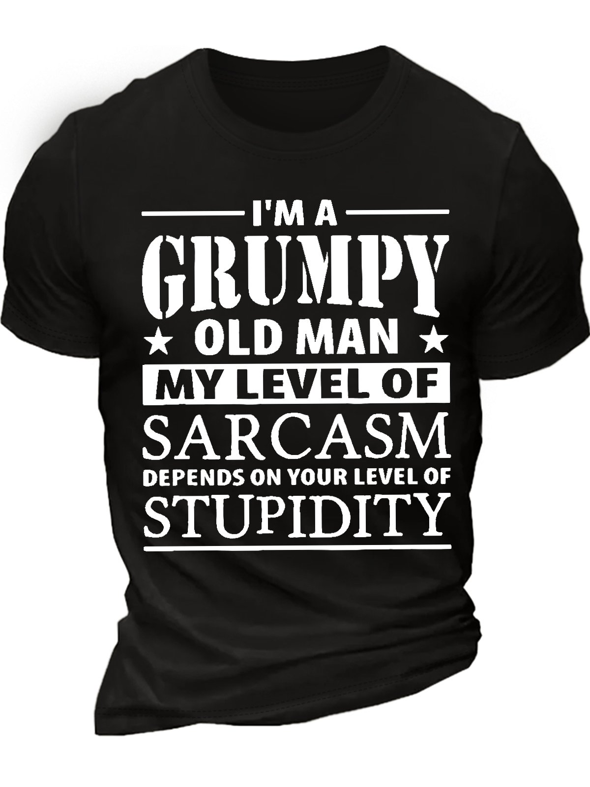 Men's I Am A  Grumpy Old Man My Level Of Sarcasm Depends On Your Level Of Stupidity Funny Graphic Print Crew Neck Text Letters Cotton Casual T-Shirt