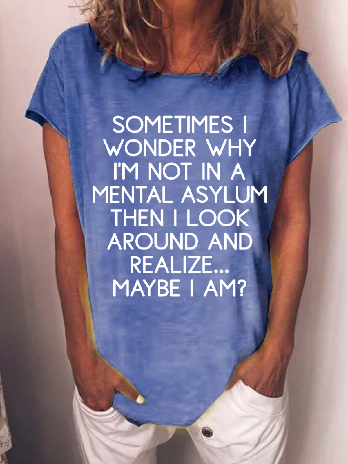 Women‘s Sometimes I Wonder Text Letters Simple Cotton-Blend Regular Fit T-Shirt