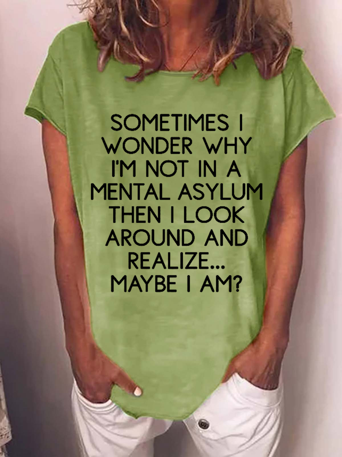 Women‘s Sometimes I Wonder Text Letters Simple Cotton-Blend Regular Fit T-Shirt