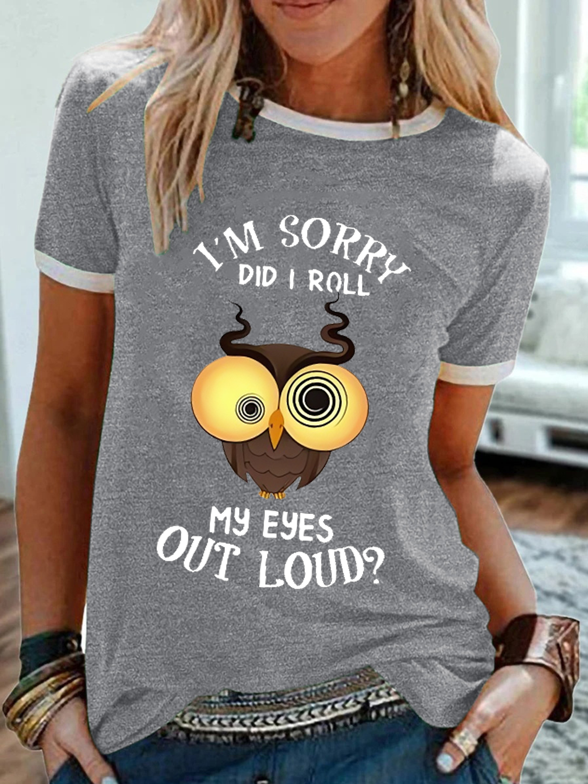 Women's Funny Owls I'm Sorry Did I Roll My Eyes Out Loud Crew Neck Simple T-Shirt