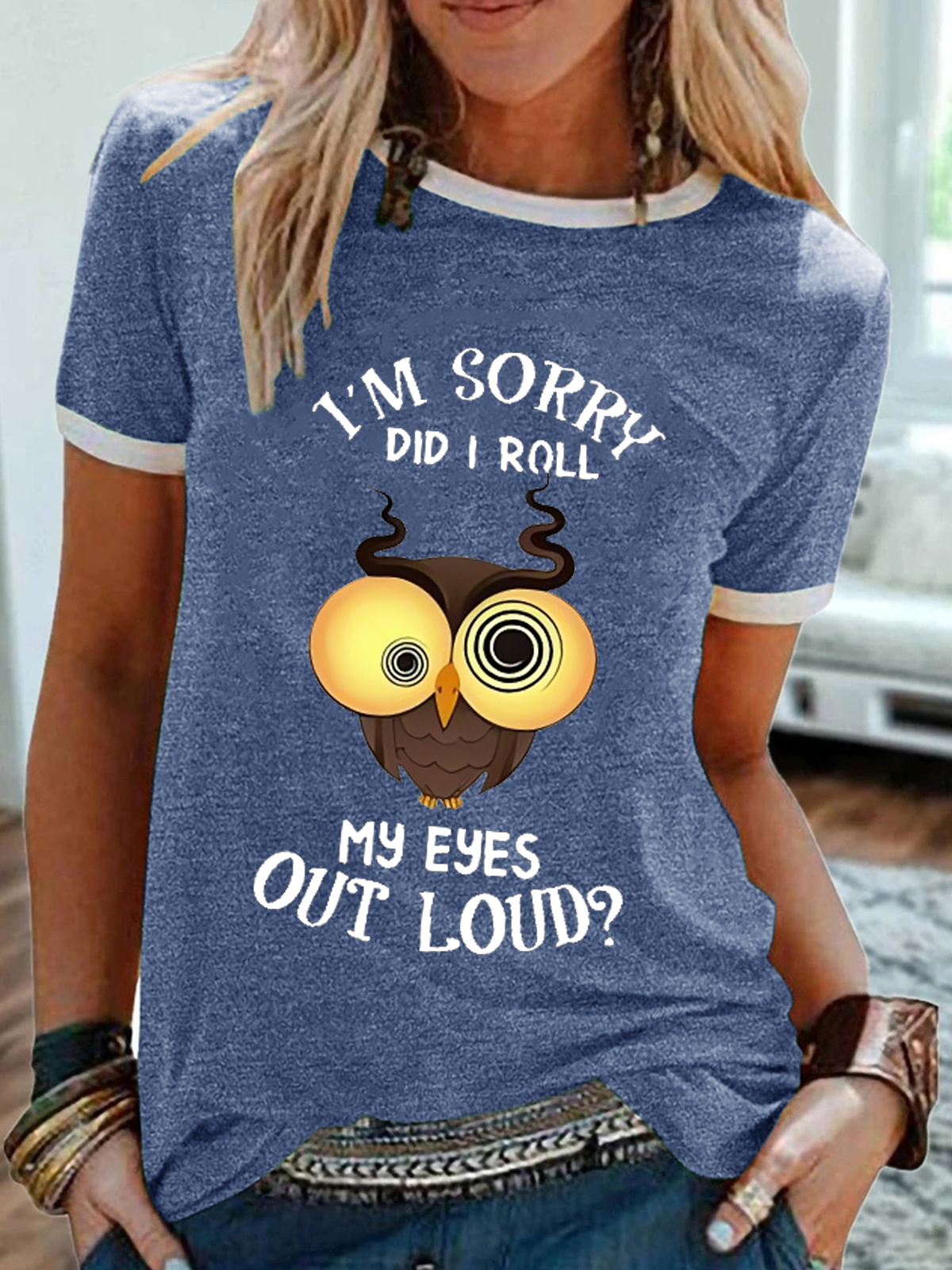 Women's Funny Owls I'm Sorry Did I Roll My Eyes Out Loud Crew Neck Simple T-Shirt