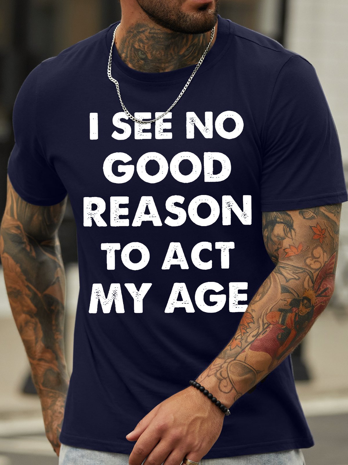 Men's I See No Good Reason Reason To Act My Age Funny Game Graphic Print Text Letters Cotton Casual T-Shirt