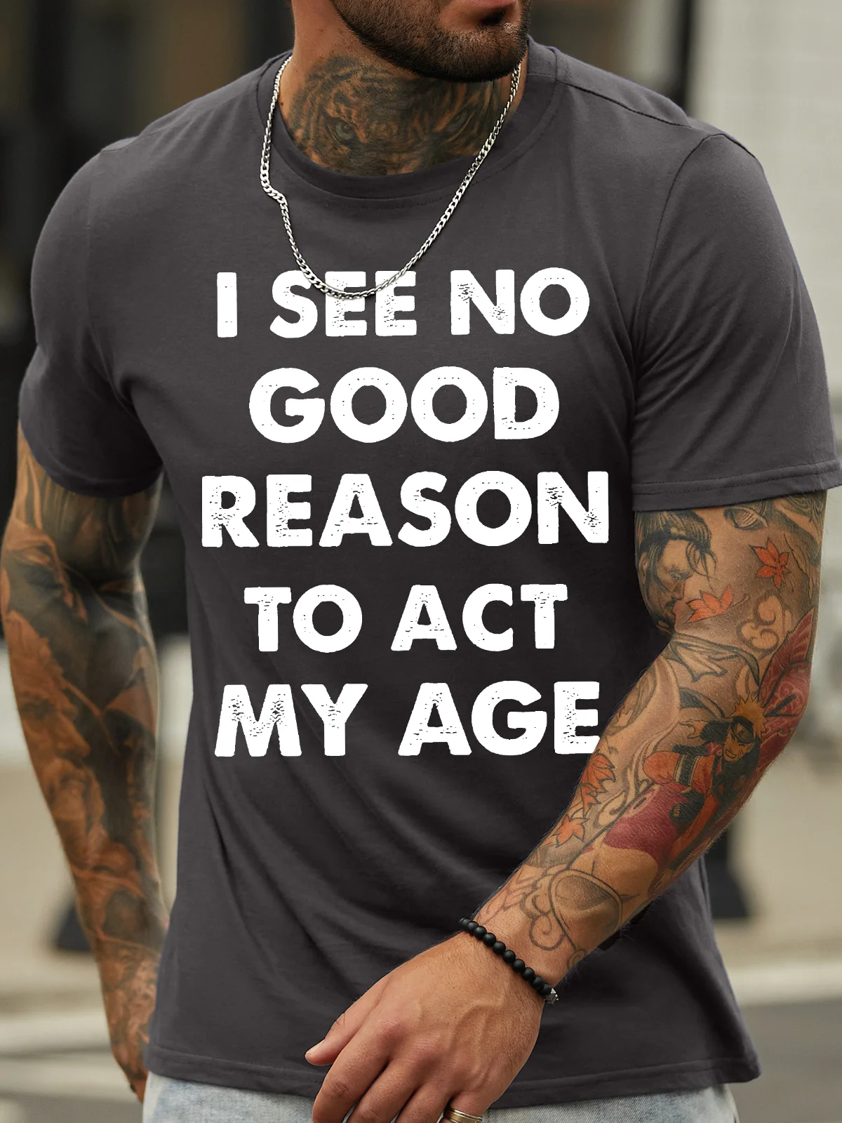 Men's I See No Good Reason Reason To Act My Age Funny Game Graphic Print Text Letters Cotton Casual T-Shirt