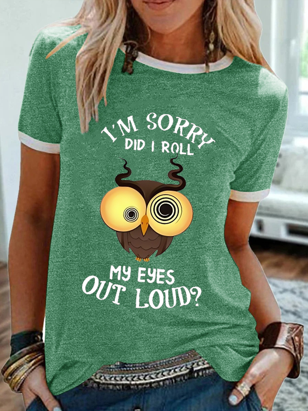 Women's Funny Owls I'm Sorry Did I Roll My Eyes Out Loud Crew Neck Simple T-Shirt