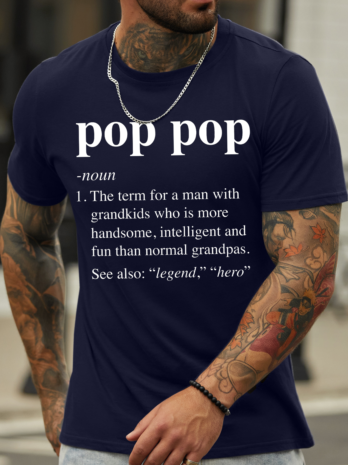 Men'S Pop Pop The Term For A Man With Grandkids Ho Is More Handsome Funny Graphic Print Crew Neck Casual Cotton Text Letters T-Shirt