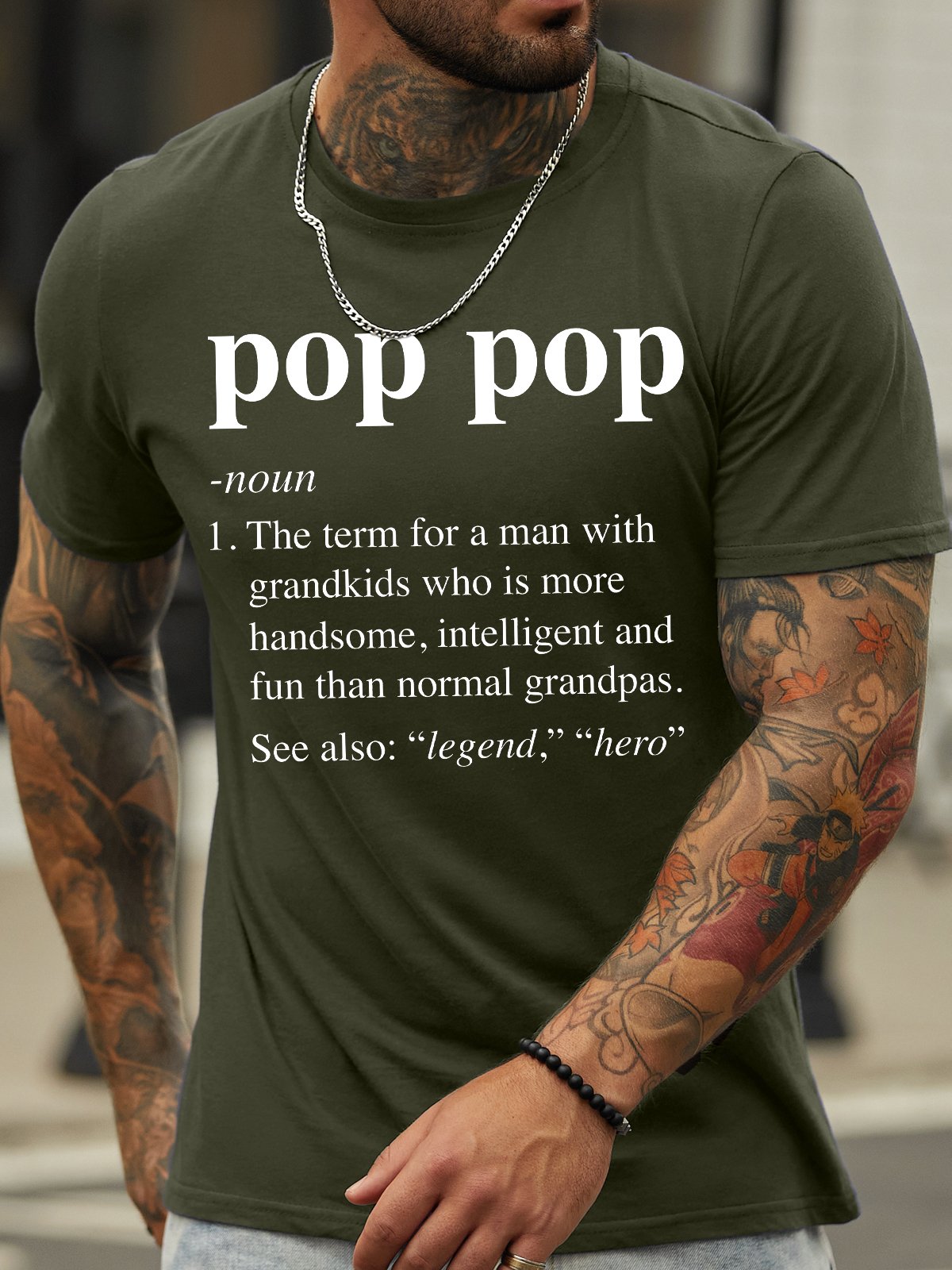 Men'S Pop Pop The Term For A Man With Grandkids Ho Is More Handsome Funny Graphic Print Crew Neck Casual Cotton Text Letters T-Shirt