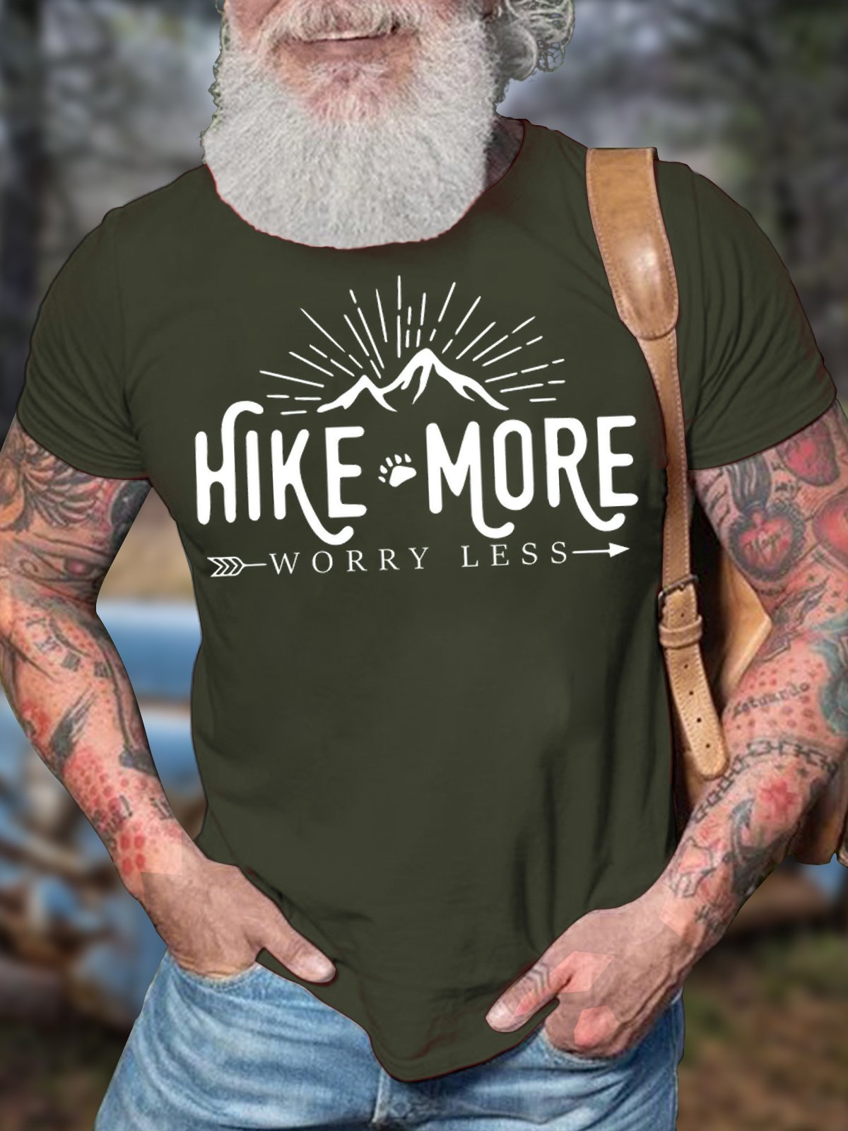 Men's Hike More Worry Less Funny Graphic Print Text Letters Cotton Casual T-Shirt