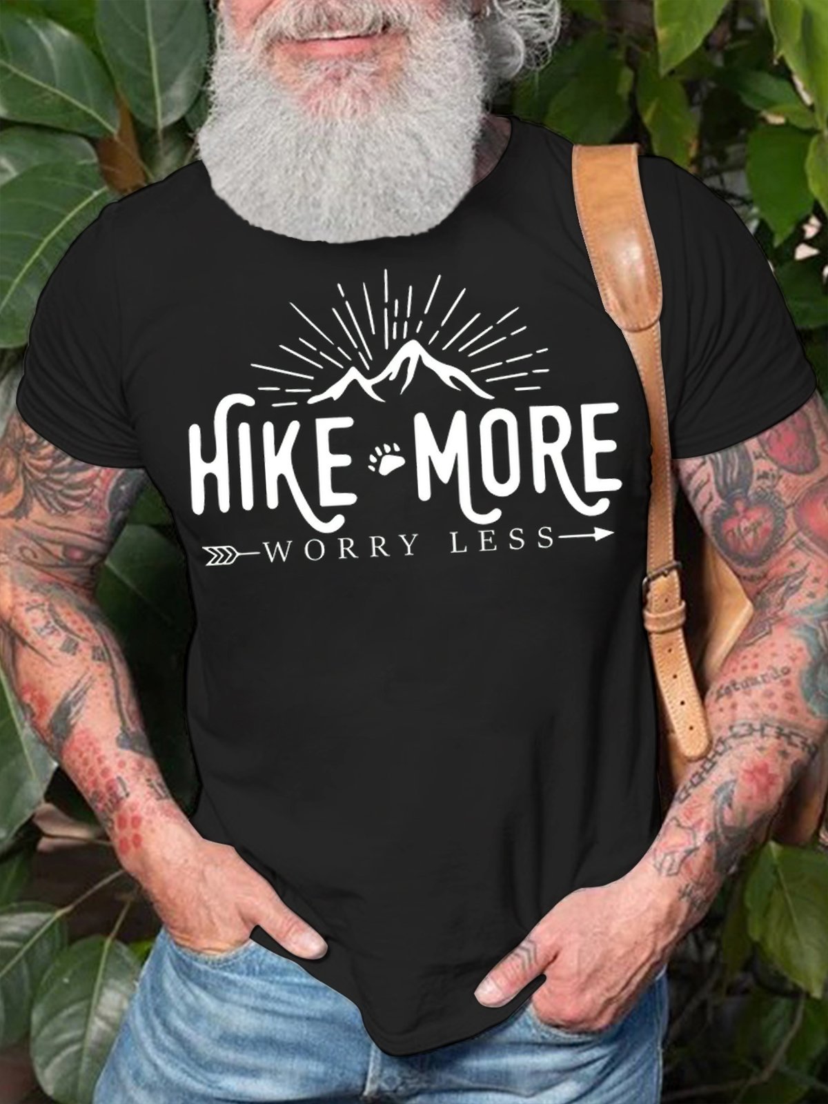 Men's Hike More Worry Less Funny Graphic Print Text Letters Cotton Casual T-Shirt