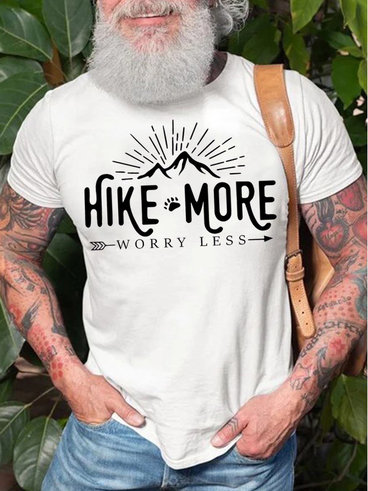 Men's Hike More Worry Less Funny Graphic Print Text Letters Cotton Casual T-Shirt