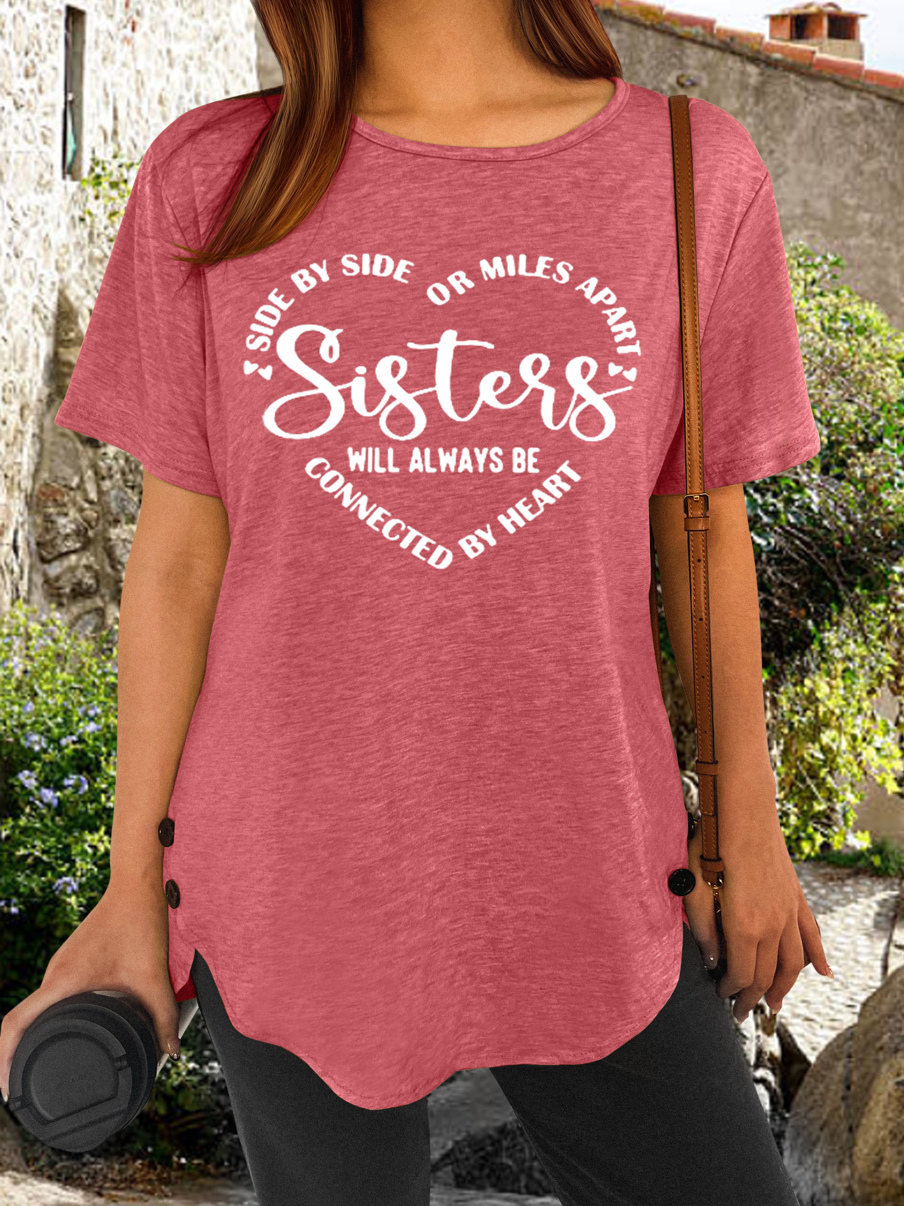 Womens Sister Letter Casual Short Sleeve T-Shirt