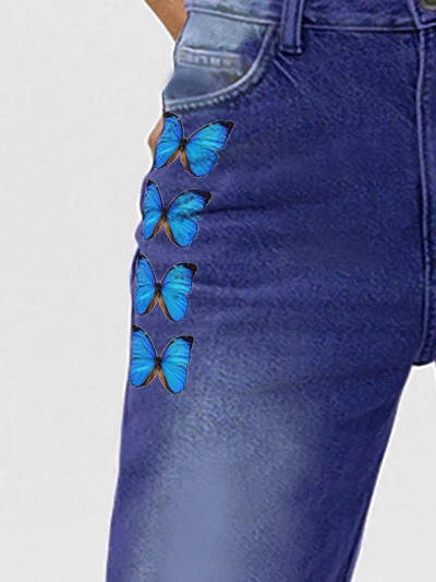 Womens Butterfly Casual Printed Jeans