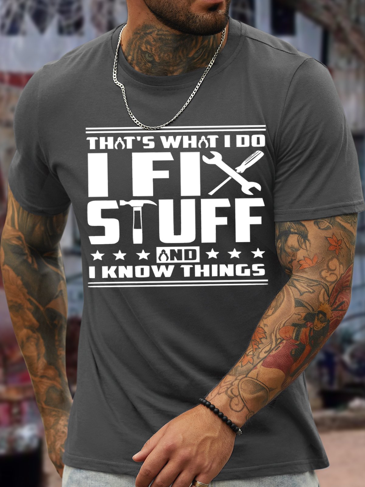 Men's That's What I Do I Fix Stuff And I Know Things Funny Graphic Print Casual Text Letters Loose Cotton T-Shirt