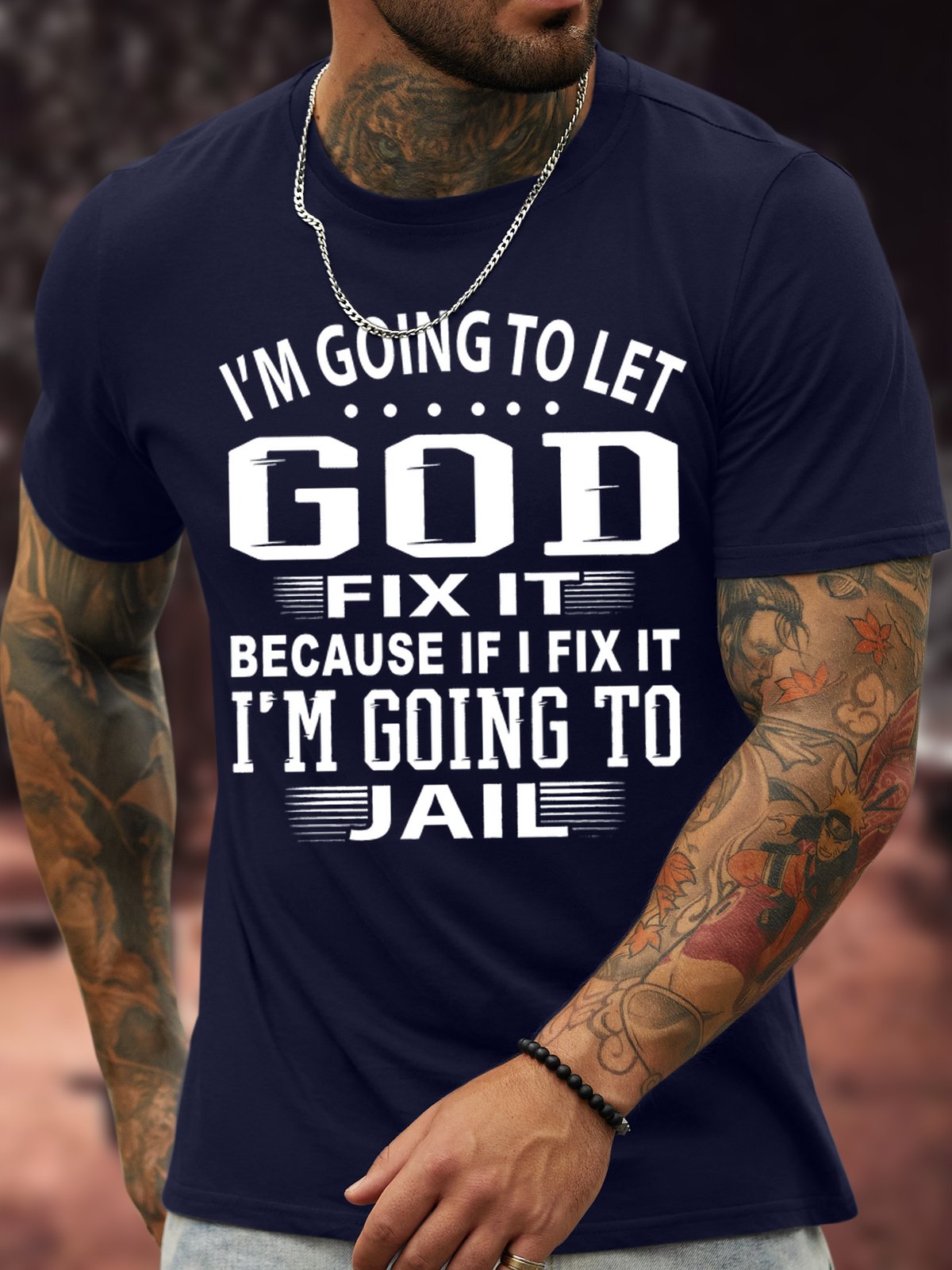 Men's I Am Going To Let God Fix It Because If I Fix It I Am Going To Jail Funny Graphic Print Text Letters Cotton Casual T-Shirt