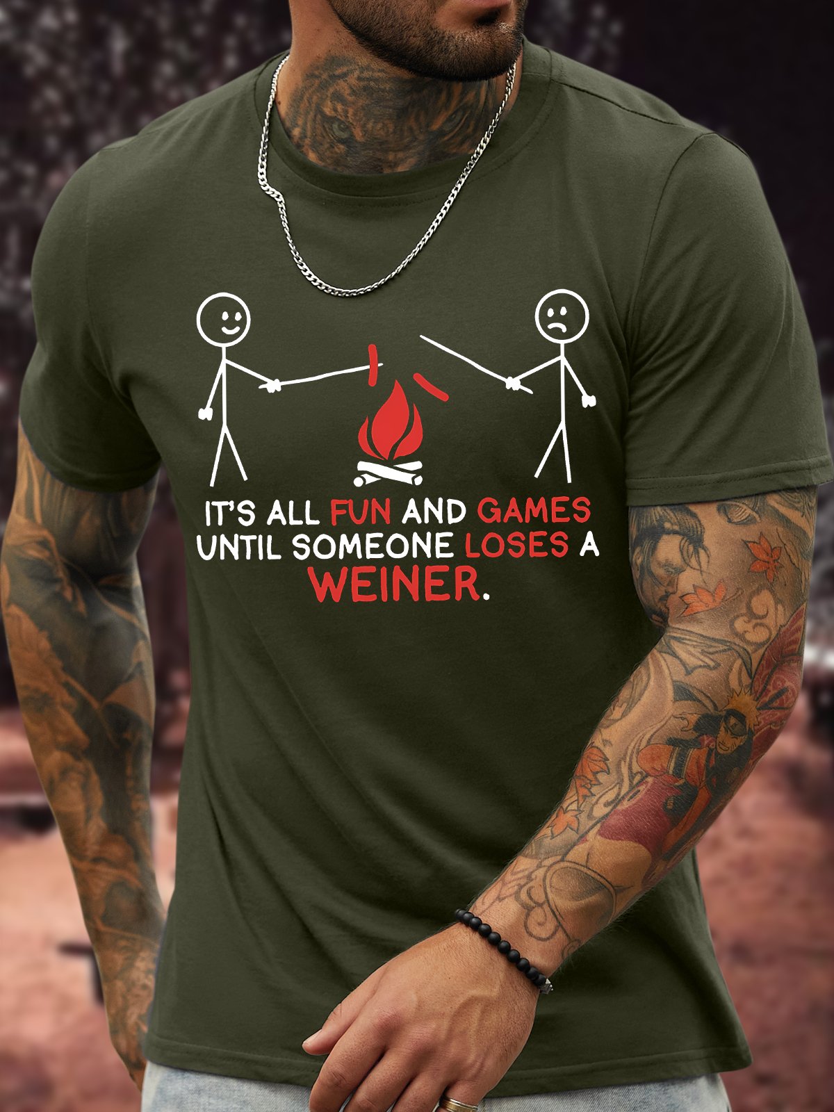 Men's It Is All Fun And Games Until Someone Loses A Weiner Funny Play Fire Graphic Print Loose Cotton Casual Text Letters T-Shirt