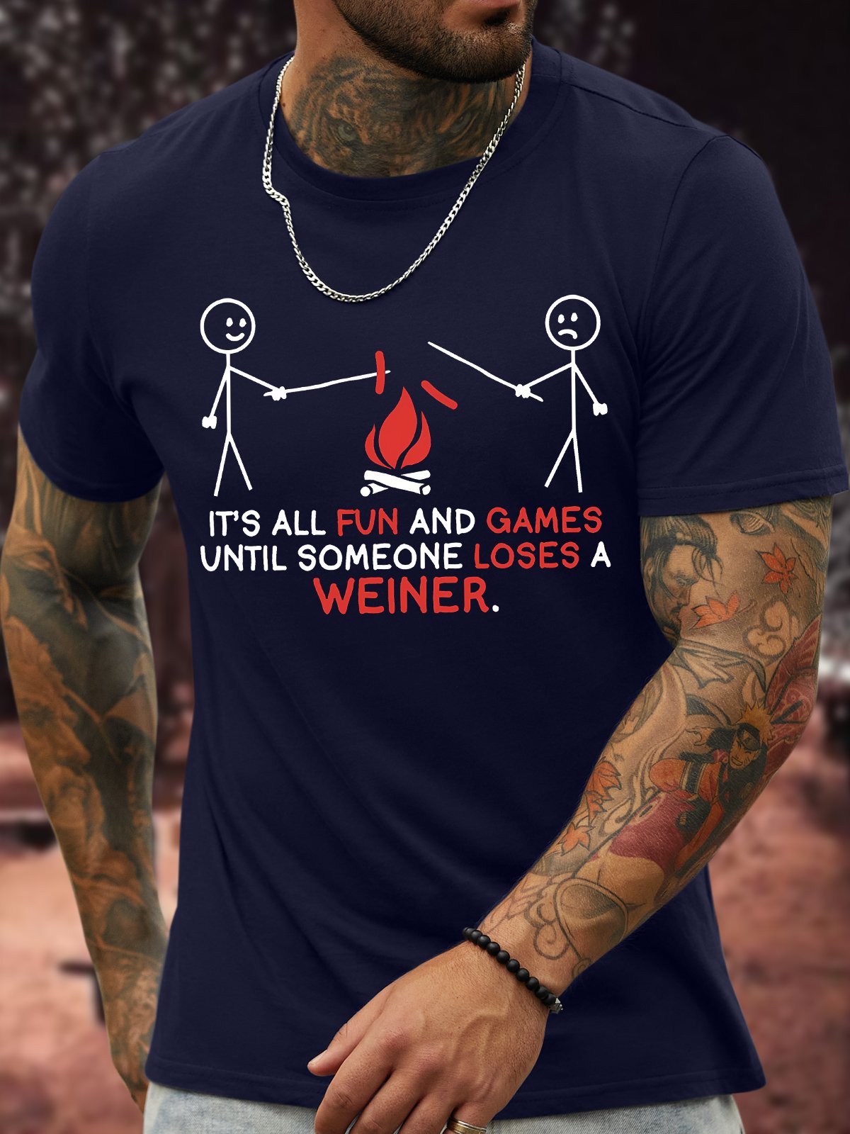 Men's It Is All Fun And Games Until Someone Loses A Weiner Funny Play Fire Graphic Print Loose Cotton Casual Text Letters T-Shirt