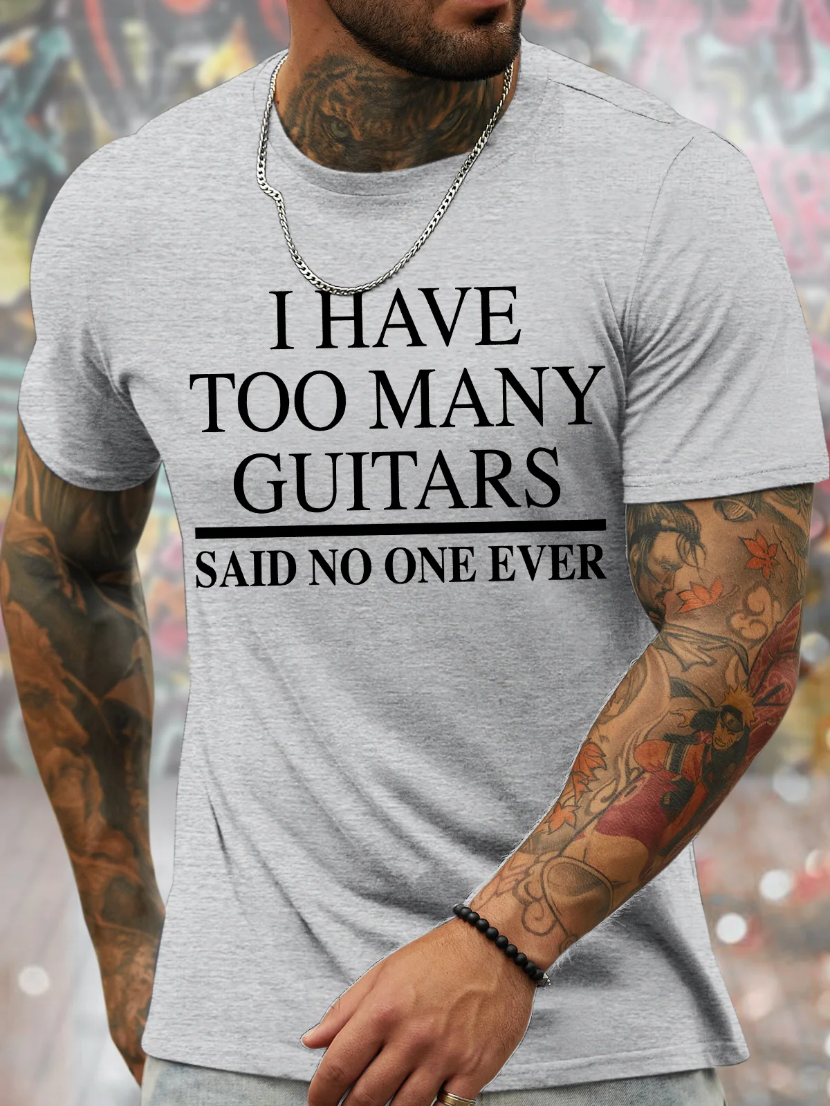 Men's I Have Too Many Guitars Said No One Ever Funny Love Music Graphic Print Crew Neck Cotton Casual Text Letters T-Shirt