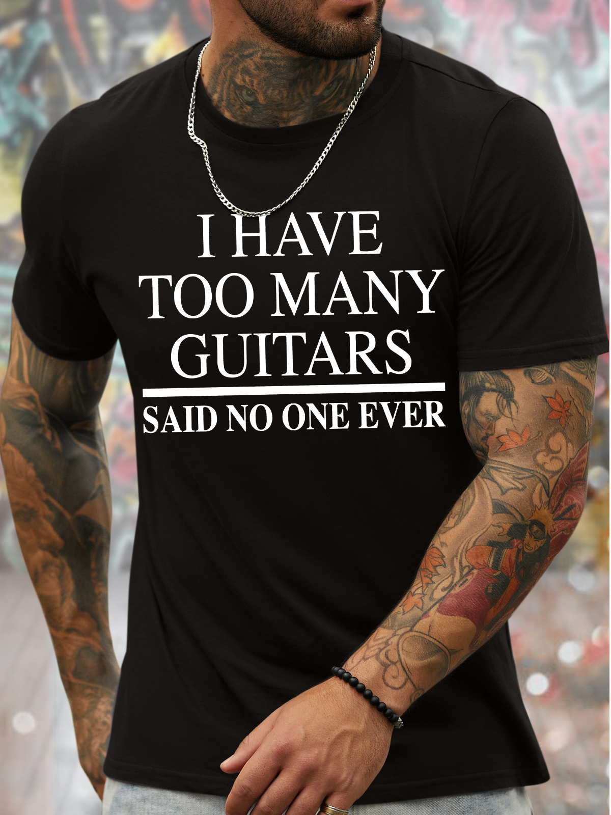 Men's I Have Too Many Guitars Said No One Ever Funny Love Music Graphic Print Crew Neck Cotton Casual Text Letters T-Shirt