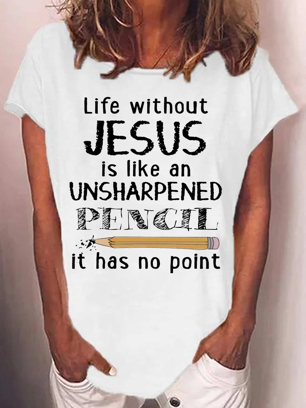 Women's Funny Letter Christian Life Without Jesus Is like Casual T-Shirt