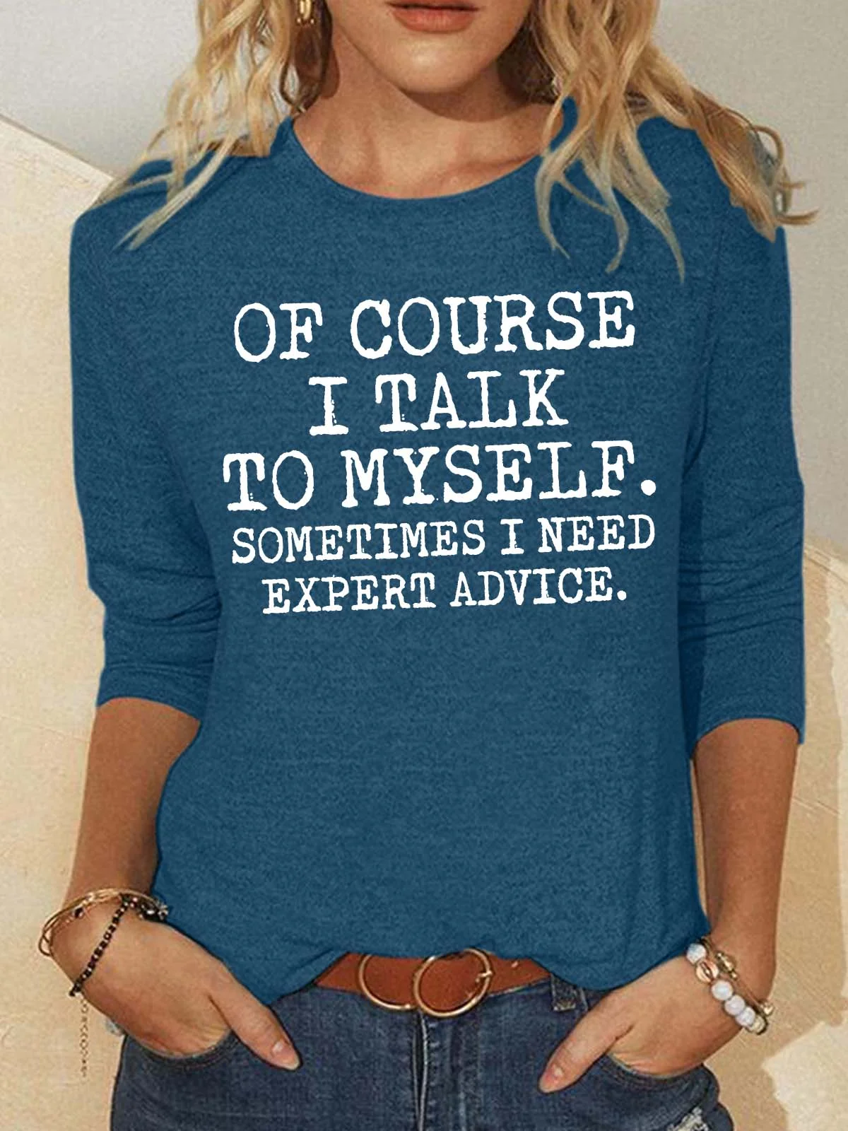 Women’s Of Course I Talk To Myself Sometimes I Need Expert Advice Casual Crew Neck Loose Animal Top