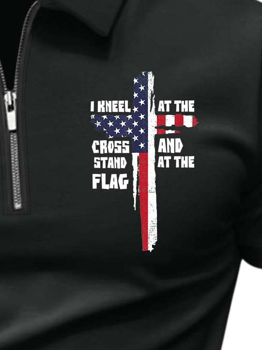 Men’s I Kneel At The Cross And Stand At The Flag Regular Fit Casual Polo Shirt