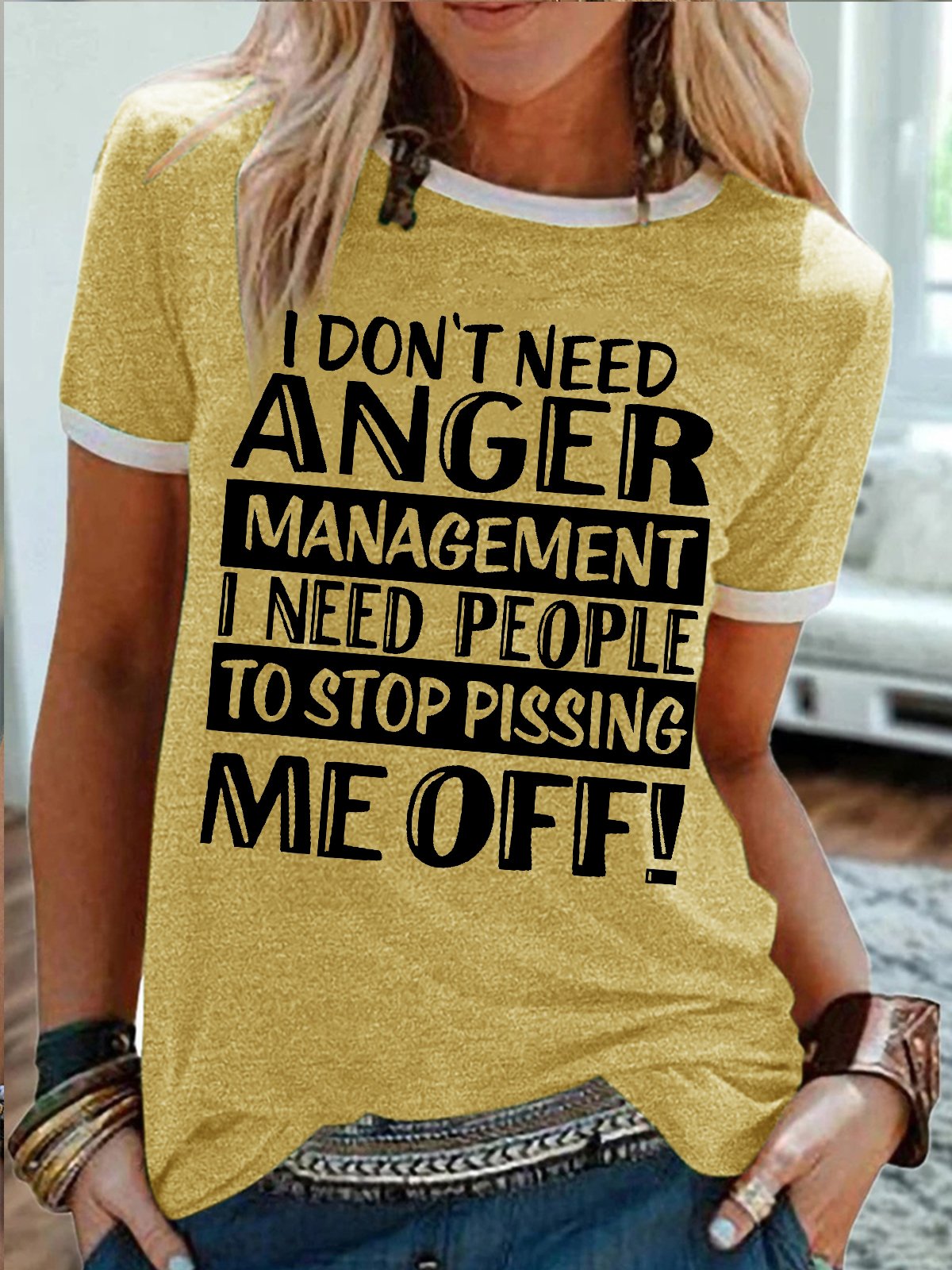 Women's I Don't Need Anger Management I Need People To Stop Pissing Me Off Funny Graphic Printing  Regular Fit Casual Text Letters T-Shirt