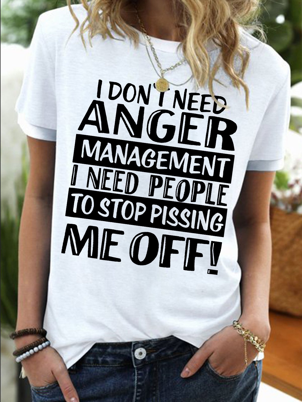 Women's I Don't Need Anger Management I Need People To Stop Pissing Me Off Funny Graphic Printing  Regular Fit Casual Text Letters T-Shirt