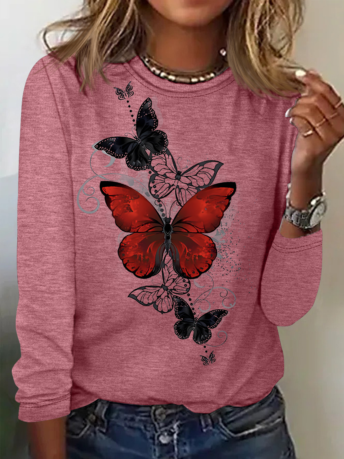 Women's Fashion Butterfly Graphic Printing Casual Regular Fit Top