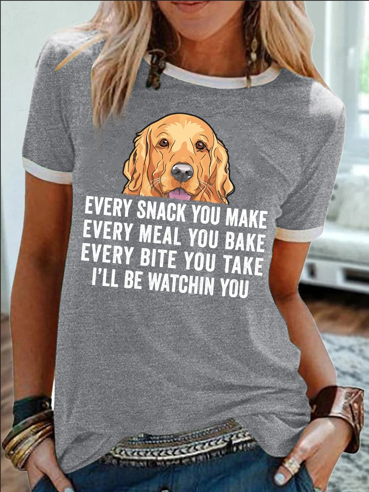 Women's Every Snack You Make Every Meal You Bake Every Bite You Take I'll Be Watching You Funny Graphic Printing Cotton-Blend Casual Regular Fit Text Letters T-Shirt