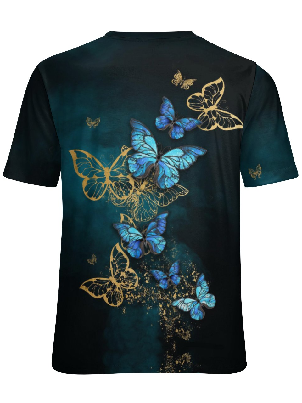 Women's Golden Butterfly Art Printing Loose Casual Crew Neck T-Shirt