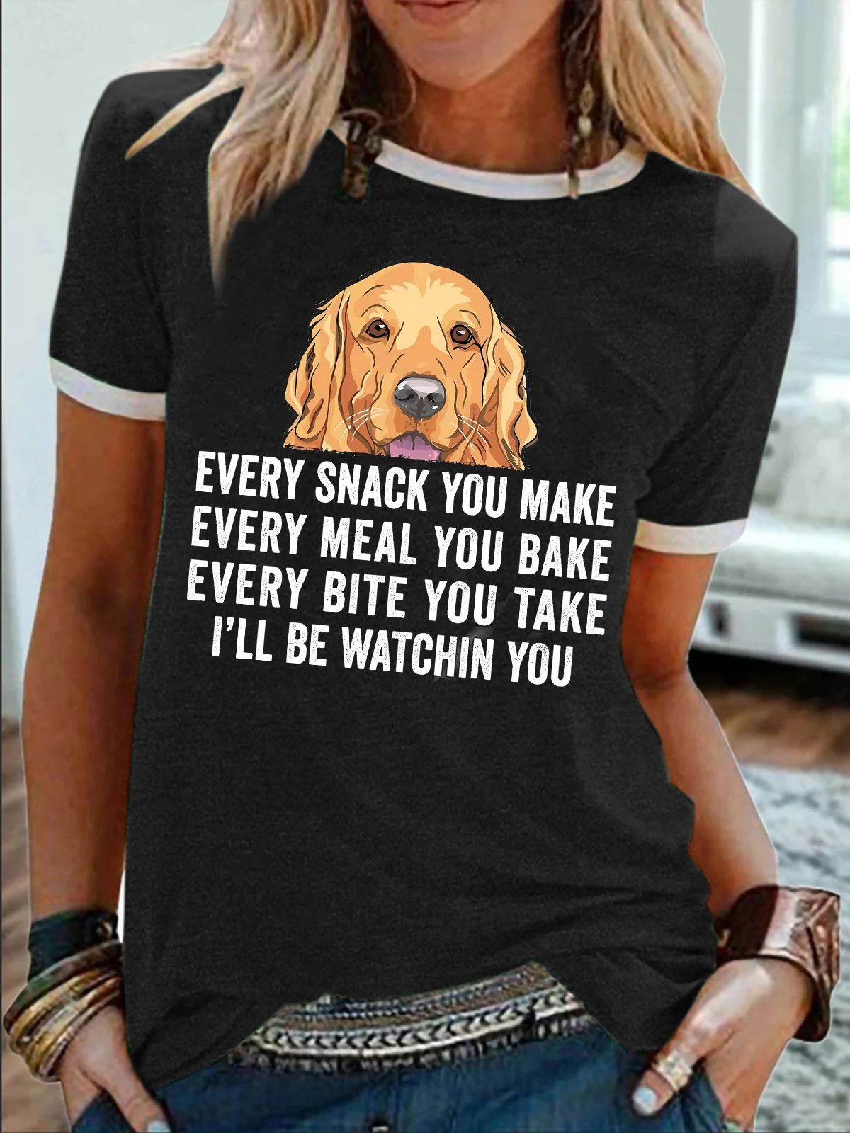 Women's Every Snack You Make Every Meal You Bake Every Bite You Take I'll Be Watching You Funny Graphic Printing Cotton-Blend Casual Regular Fit Text Letters T-Shirt