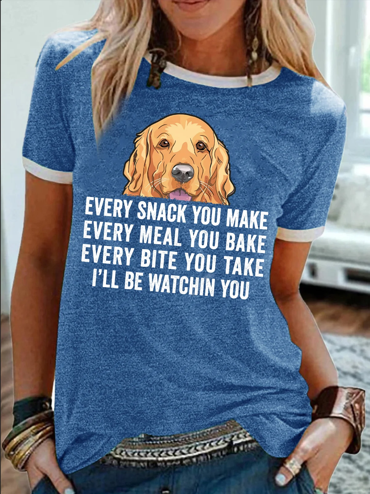 Women's Every Snack You Make Every Meal You Bake Every Bite You Take I'll Be Watching You Funny Graphic Printing Cotton-Blend Casual Regular Fit Text Letters T-Shirt