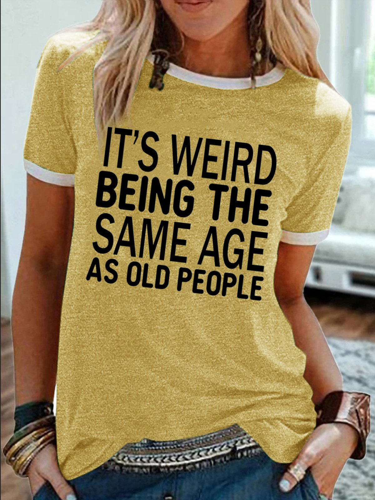 Women's It Is Weird Being The Same Age As Old People Funny Graphic Printing Regular Fit Crew Neck Cotton-Blend Casual T-Shirt