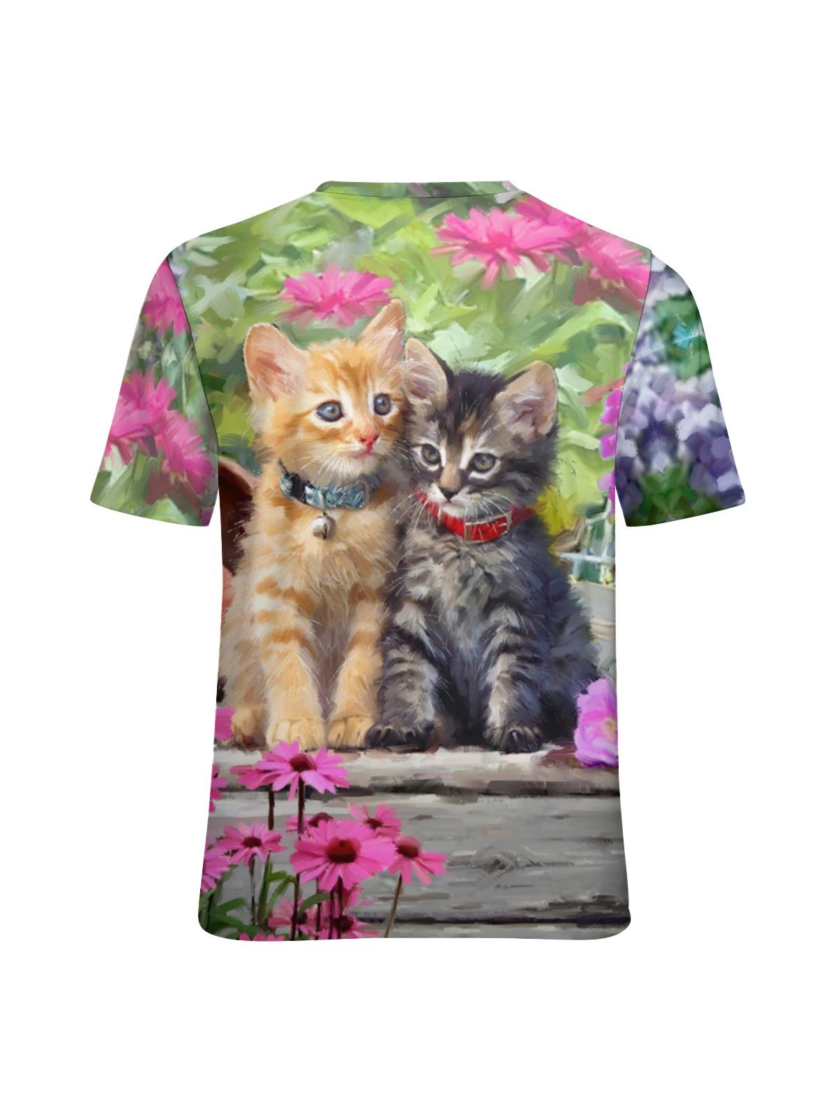 Women's Cute Orange Cat Funny Art Print Loose Casual Floral Crew Neck T-Shirt