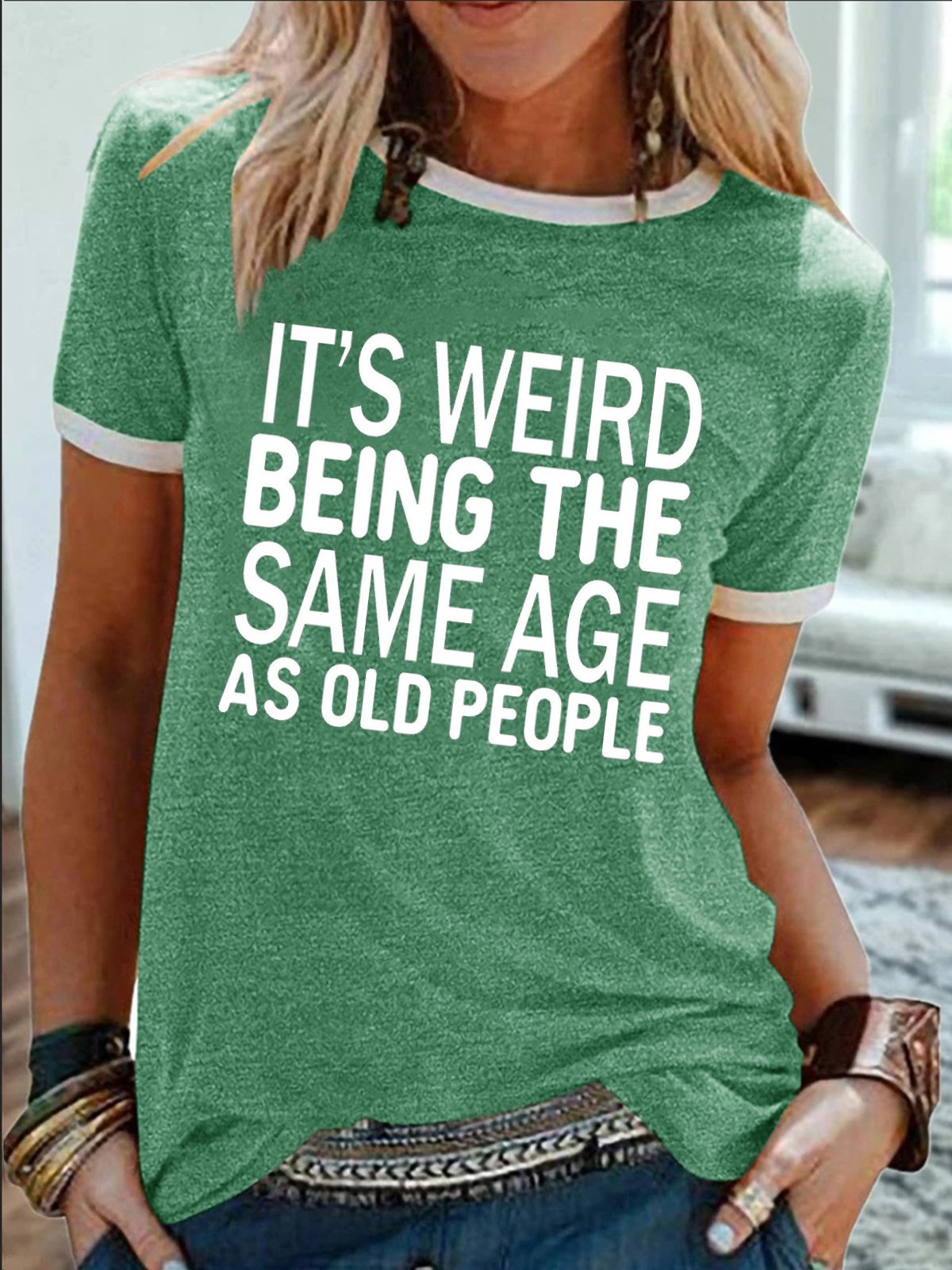 Women's It Is Weird Being The Same Age As Old People Funny Graphic Printing Regular Fit Crew Neck Cotton-Blend Casual T-Shirt